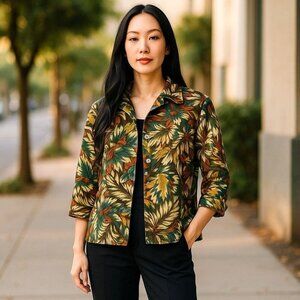 Silk Land 100% Silk Beaded Jacket Blazer Size M Lightweight Summer Cover